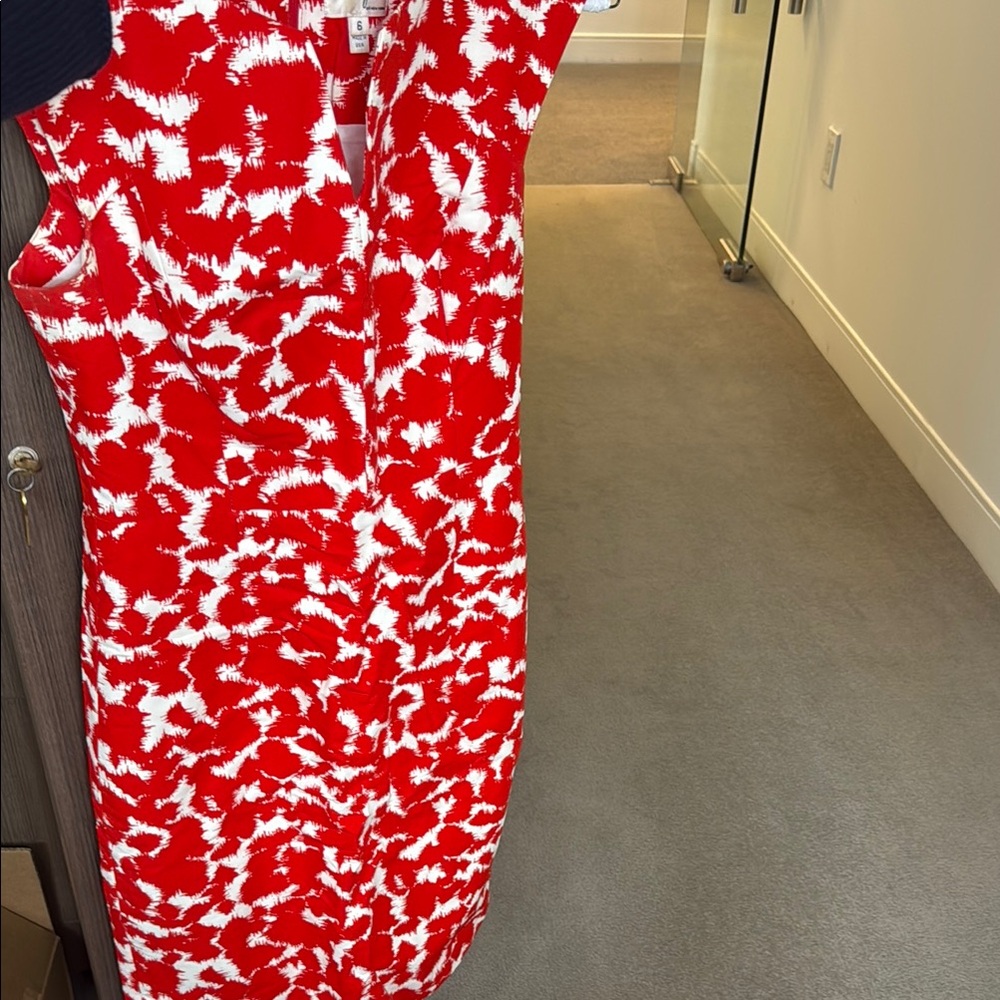 Milly Red and White Ruched Sheath Midi Dress